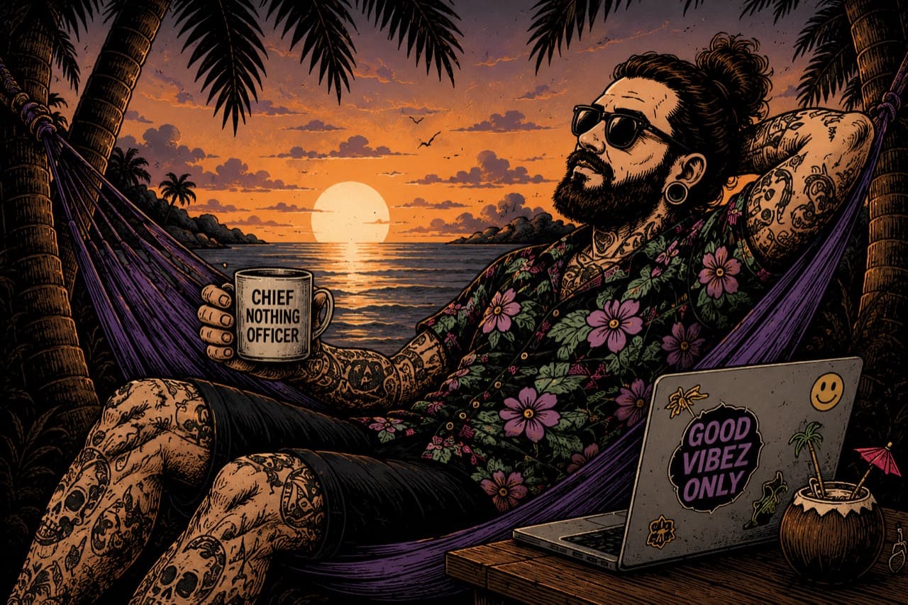 Vinnie Vibez relaxing in a hammock.